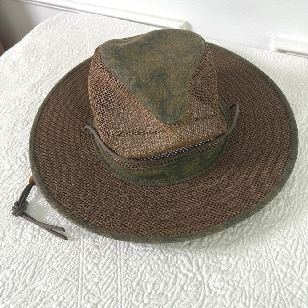 Henschel Breezer Safari Hat Mens Mesh Ventilated Distressed Olive Brown Outback